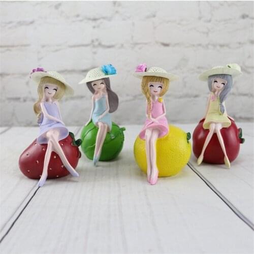 Fruit Girl Ornament Home Decor Birthday Party Cake Adornment Ornaments Fashion Figurines Resin Crafts Car Decoration Accessories
