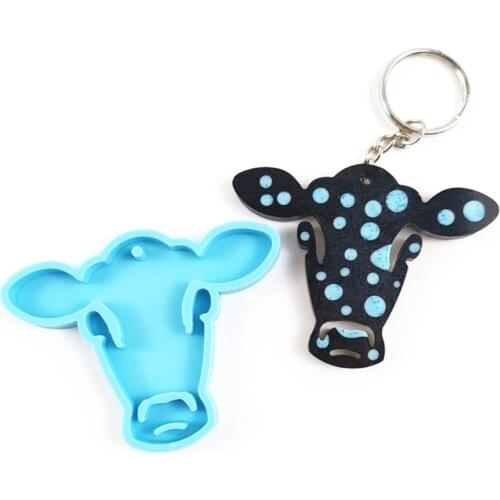 DIY Cow Head Keychain Epoxy Resin Mold Handmade Key Ring Pendant Silicone Mould