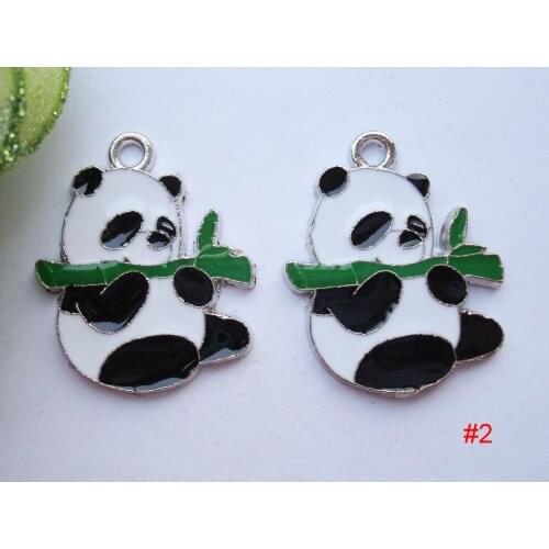Silver bottom enamel panda eat bamboo pendants for bracelet and necklace designer beads.charm panda jewelry beads