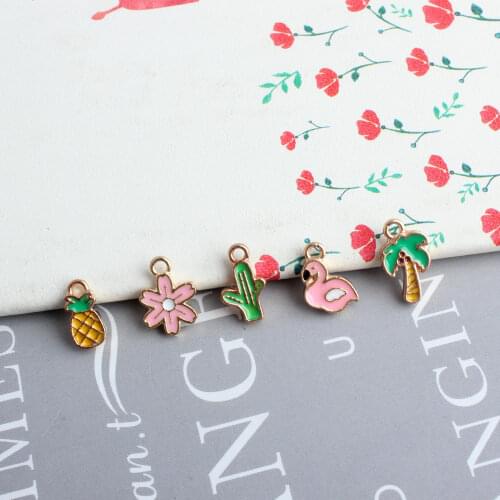 10pcs/pack Mini Cartoon Plant Animal Enamel Charms Earring Pendant DIY Craft for Bracelet Jewelry Finding Handmade Metal Golden