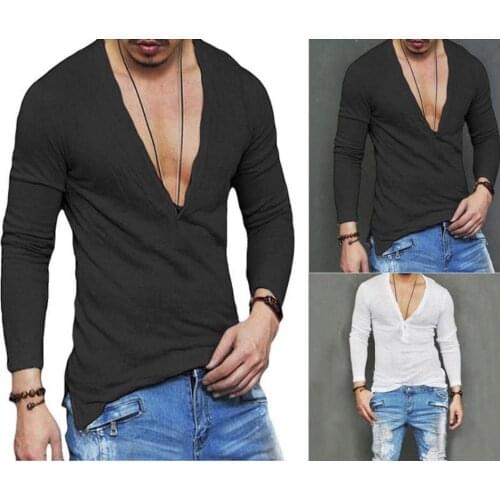 Summer Fashion Casual Mens T-Shirt Plain Blank V-Neck Tee Lot Slim Fit Tee Tops Long Sleeve Stylish Mens Tank Tops Streetwear