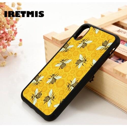 Iretmis 5 5S SE 6 6S TPU Silicone phone case cover for iPhone 7 8 plus X Xs 11 Pro Max XR Honeybees Honeycomb Bee Apiary Pattern