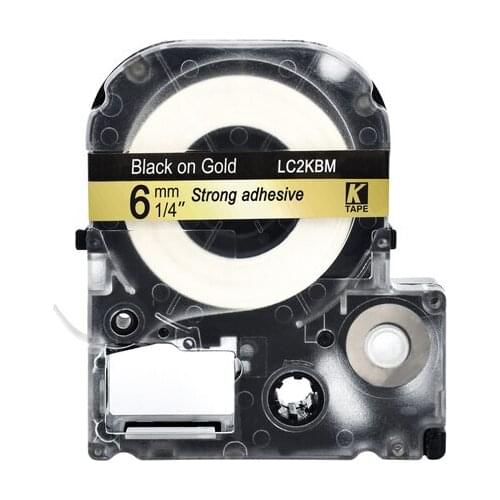 6mm Black on Gold SM6Z Compatible Epson KingJim Label Printers LC-2KBM Laminated Label Tapes Ribbon LC2KBM for LW-300 400