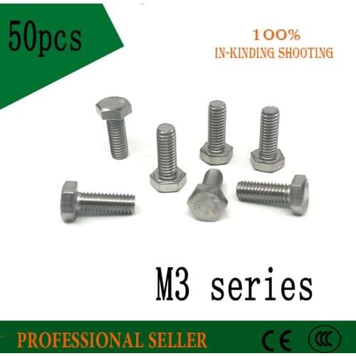 M3 *6//10/12/14/16/18/20/25/30/35/40/45/50mm External Hex Hexagon Head Screw Full Thread 304 Stainless Steel Bolt Machine Screws