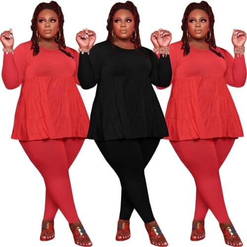 Fashioh Sexy Plus Size 4XL Folds Ruffle Two Piece Set Ankle Length Round Neck 2021 Summer for Women Wholesale Dropshipping