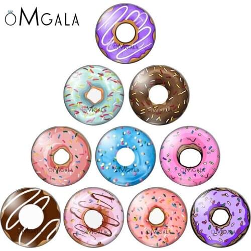 Cartoon Delicious donuts 10pcs 10mm/12mm/14mm/16mm/18mm/20mm/25mm Round photo glass cabochon demo flat back Making findings