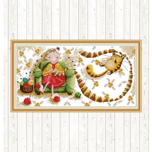 Old Lady In Sweater Printed Painting Cross Stitch Set Crafts Needlework Sets Stamping Embroidery Kit 14CT 11CT DIY Handmade Kits
