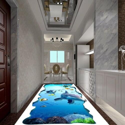 Free Shipping 3D underwater world dolphin ground stickers self-adhesive bedroom living room bathroom office flooring mural