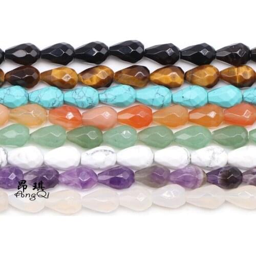 Natural Stone Faceted Water Drop Shape Agates Crystal Loose Beads 8x12mm Spacer Beads For Jewelry Making DIY Bracelets Necklaces