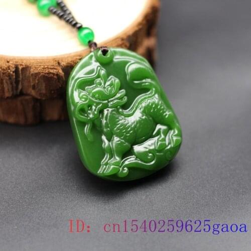 Jade Kirin Pendant Charm Dragon Green Necklace Jewelry Carved for Natural Amulet Fashion Chinese Women Jadeite Men Gifts