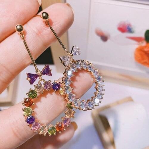 HIBRIDE New Arrival Women Drop Earring Bow-Knot Design Cubic Zirconia Brincos Party Accessories pendientes mujer moda 2019 E-676