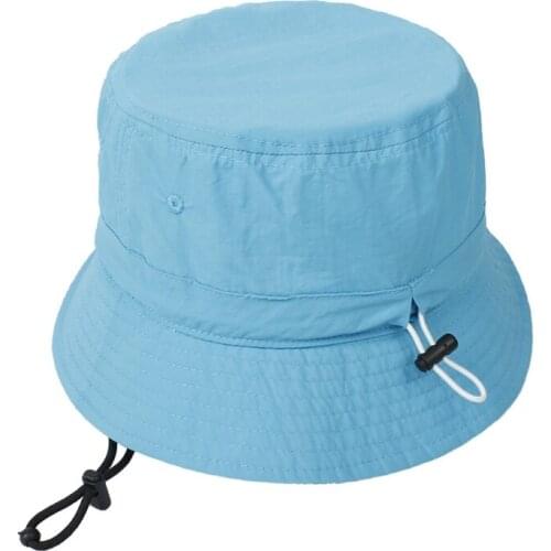 Summer Sun Visor Bucket Hat Wide Brim Solid Color Fishermen Cap with Chin Strap F3MF
