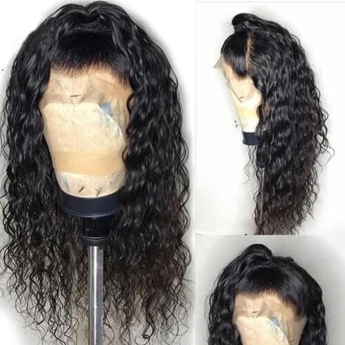 Long Loose Curly Hair Black Color Synthetic Lace Front Wig Glueless Heat Resistant Fiber Hair Water Wave Wig for Women Daily Use