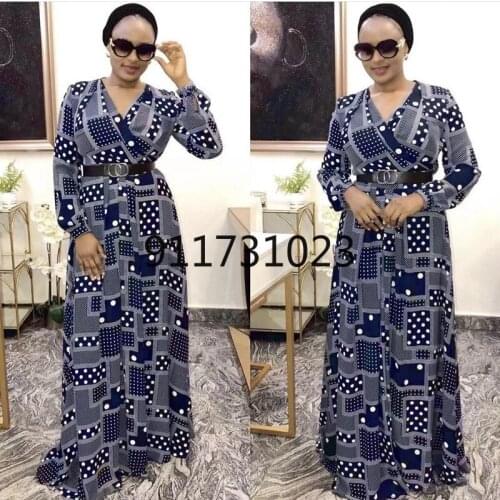 African Dresses For Women Long Sleeve Evening Print Chiffon Gowns Plus Size Muslim Fashion Abaya 2021 New Party Ankara Attire