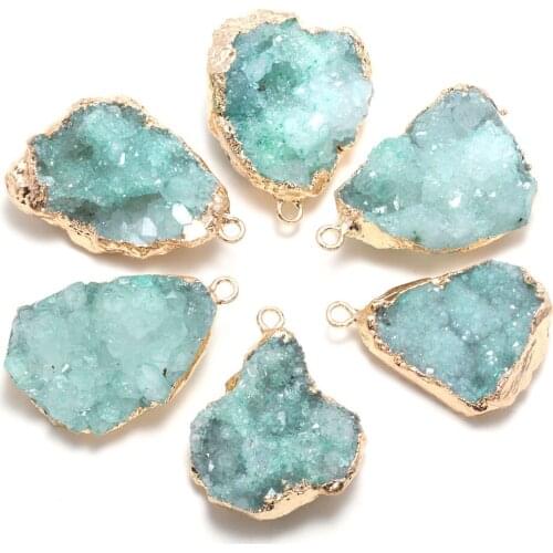 Natural Stone Green Crystal Cluster Pendants Irregular Shape Exquisite Charm For jewelry making DIY necklace Earring accessories