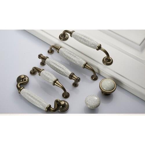 Antique Bronze Crack Design Ceramic Cabinet Handles Zinc Alloy Drawer Knobs Wardrobe Door Handle European Furniture Hardware