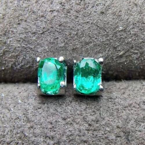 Emerald stud earring Free shipping Origin natural emerald 925 sterling silver earrings 0.5ct*2pcs gemstone #XY18070614