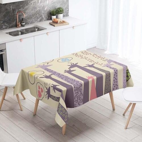 Cute 3D Printing Tablecloth Linen Giraffe Animal Pattern Table Cover On The Rectangluar Table