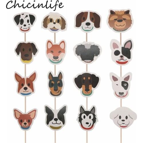 Chicinlife 16Pcs Dog Head Cupcake Toppers Birthday Party Decoration Baby Shower Kids Favors Pet Party Dog Birthday Cake Supplies