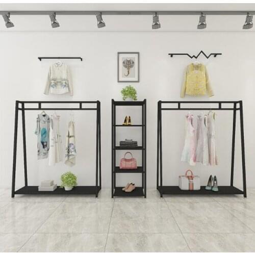 Iron art vintage clothing store display rack gold mens and womens clothing rack display rack European floor style clothes