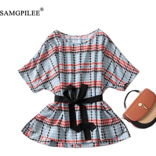 Summer T Shirts Women 2021 New Korean Style Sweet Houndstooth Plaid Pattern Thin Half Sleeve Chiffon T-shirt Oversized 4XL