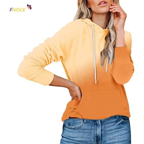 FNOCE Gradient Tie-Dyed Hoodies 2021 Urban Loose Casual Long Sleeves Sports Pulovers Womens Hooded Sweatshirt Autumn Winter
