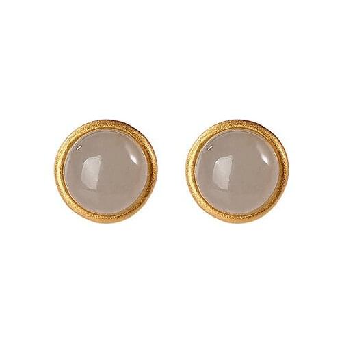 S925 sterling silver gold-plated natural Hetian jade ear studs personality simple and compact all-match womens earrings