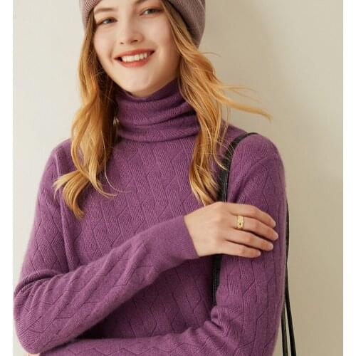Women Pullover 100% Cashmere Sweater 2021 New Winter Thicken High Collar Knitted Sweater Female Long Sleeve Solid Warm Jumper