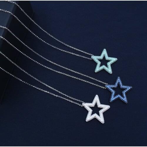 S925 sterling silver July new five-pointed star full diamond necklace female fashion popular Korean pop style