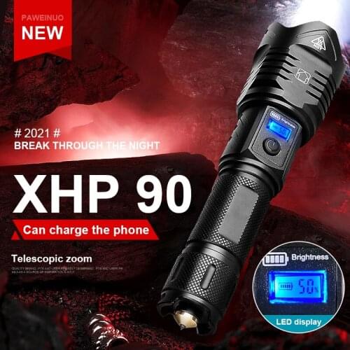 100000LM High Power LED XHP90 Flashlight XHP70 Flash Light Hunting Waterproof Tactical Zoom Torch Self Defense Camp Work Lantern
