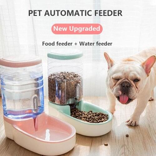 2PCs 3.8L Dog Automatic Water Dispenser and Food Feeder Large Capacity Plastic Drinking Water Bowls and Feeding Bowls