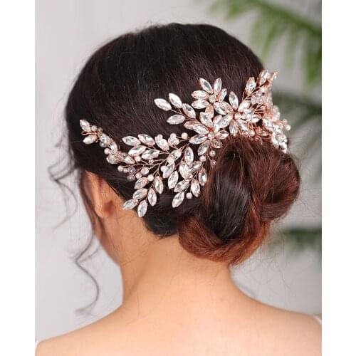 2020 New Arrival Rose gold Headpieces Rhinestone Hair comb tiara Wedding Hairstyles Jewellery Bridal Hair Accessories for women