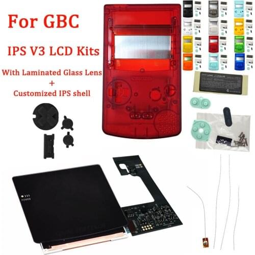 2021 IPS V3 Black Laminated LCD Screen Kits with Customized IPS Housing Shell Buttons Sets for GBC high light backlight LCD kits