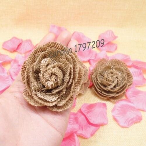 24pcs/lot Jute Burlap Hessian Flower Handmade Vintage Wedding Decoration centerpieces Hat Craft DIY favor rustic wedding decor