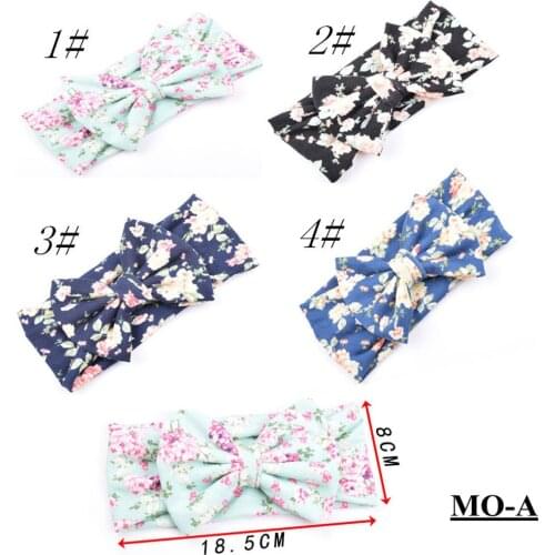 24 pcs/lot cotton soft elastic bow headbands children floral printed fabric headwraps knitted bowknot hair bands