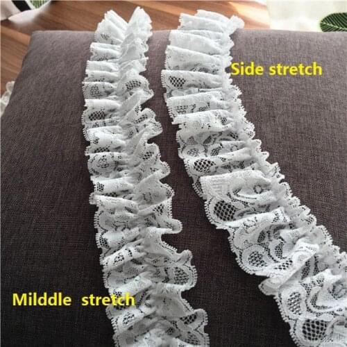 3meters/lot 4.5cm wide lace+0.5cm elastic rubber belt pleated lace trim doll clothes dress accessories X111