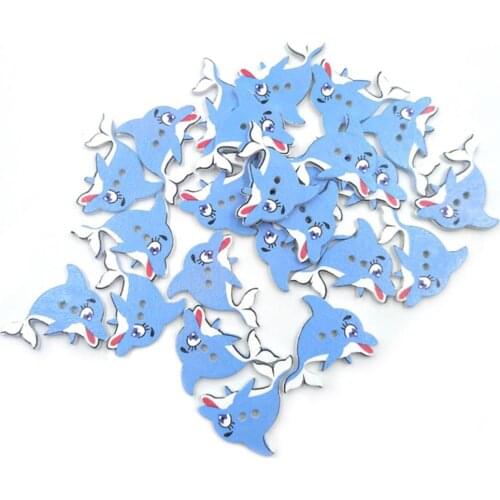 40% Dropshipping!!50Pcs Fish Dolphin Wooden Buttons Sewing Scrapbooking Cards Art Craft DIY Decor