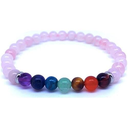 6mm 8mm Natural Rose Quartz Top Grade Gemstone 7 Chakra Bracelet Yoga Lovers Cure Energy Crystal String Beads Wealth Healthy