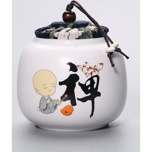 White Pocelain Little Monk Tea Canisters Househould Coffee Ceramic Drugs Ceramic Sealed Storage Jar Tea Box Tea Caddy