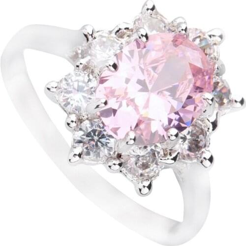 Marvelous Pink Kunzite 7*9mm Semi-precious Stone Silver Cool For Women Ring Q1361