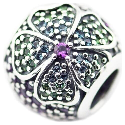 DIY Beads for Jewelry Making Sterling-Silver-Jewelry Glorious Bloom Bead Multi-Colored CZ Charms Silver 925 Berloque Perles