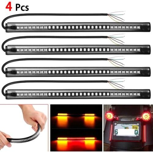 1/ 4pcs Flexible 48 LED 2835 3014 SMD Motorcycle Light Bar Strip Tail Turn Signal Tail Rear Brake Stop Bulb Lamp Brake Light