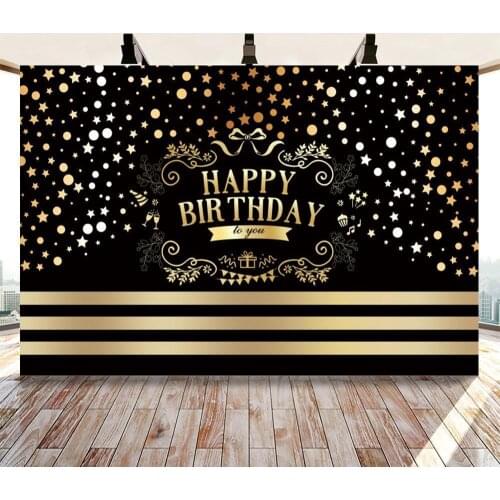 Photo Backgrounds Black Golden Polka Dots Light Bokeh Happy Birthday Party Poster Photography Backdrop For Photo Studio