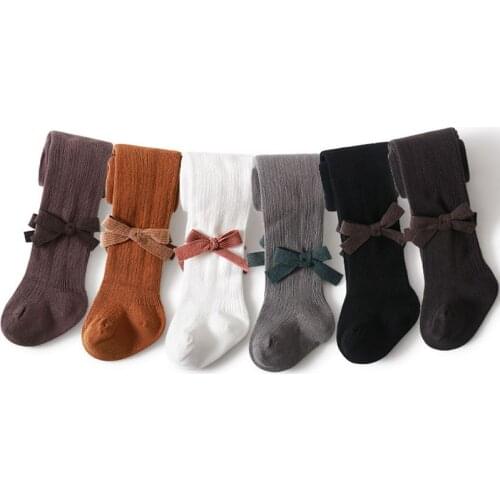 Girls Cotton Tights Spring Autumn Baby Girl Toddler Tights Cute Bowknot Knitted Children Pantyhose Elastic Girls Tights