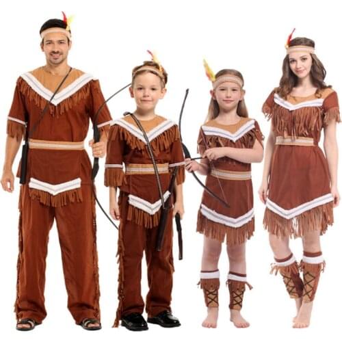 Halloween Indian Princess Parent-child Costumes Women Kids Girls Pocahontas Huntress Costume Purim Party Mardi Gras Fancy Dress