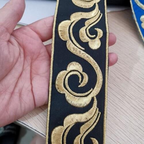 High Quality gold thread Xiangyun handmade embroidery 2" 5cm 5yard/lot Woven Jacquard Ribbon Straps And Belt Lace Accessories