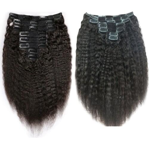 Kinky Straight Clip In Hair Extensions Human Hair Natural Black Brazilian Remy Hair Clip-Ins 8Pcs/Set 120 Gram Fast Ship KL