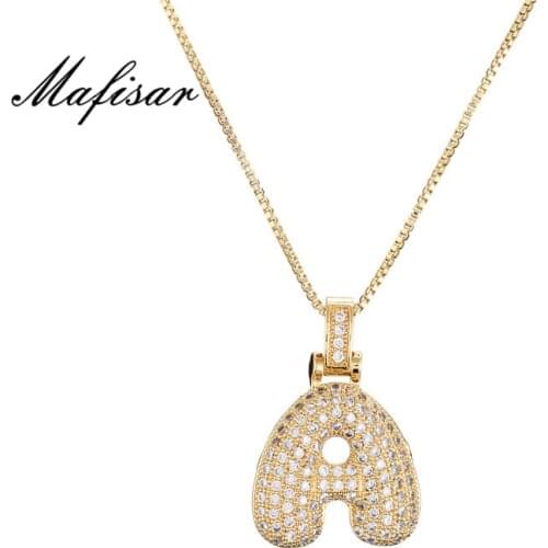 Mafisar CZ Zirconia Crystal 26 A-Z Letters Pendant Necklace For Men Women Punk Initials Name Necklace Fashion Hip Hop Jewelry