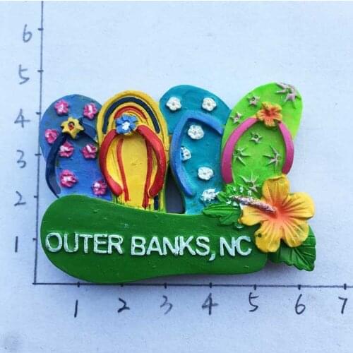 1pcs New USA North Carolina Fridge Magnets Outer Banks Beach Colorful Slippers Refrigerator Magnetic Stickers Tourism Souvenirs