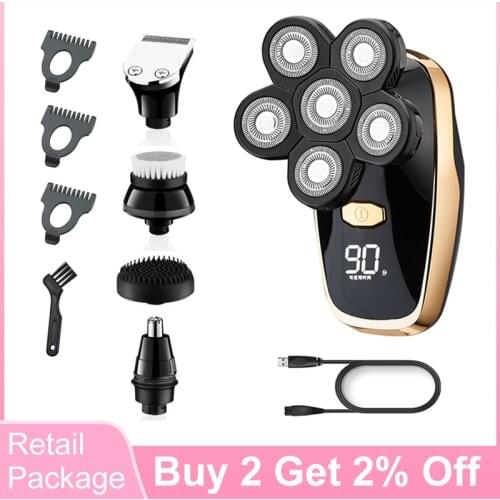 5 In 1 Electric Shaver 6 Head Razors Hair Clipper Beard Trimmer Nose Ear Hair Trimmer Men Facial Cleaning Brush Shaver For Men